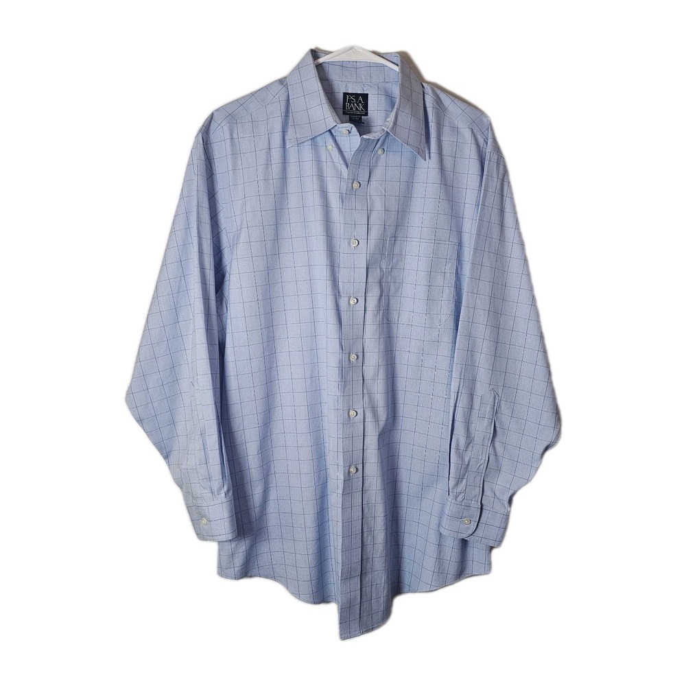 Jos A Bank Shirt Mens 17 33 Traveler's Collection  Blue Long Sleeve Button Up